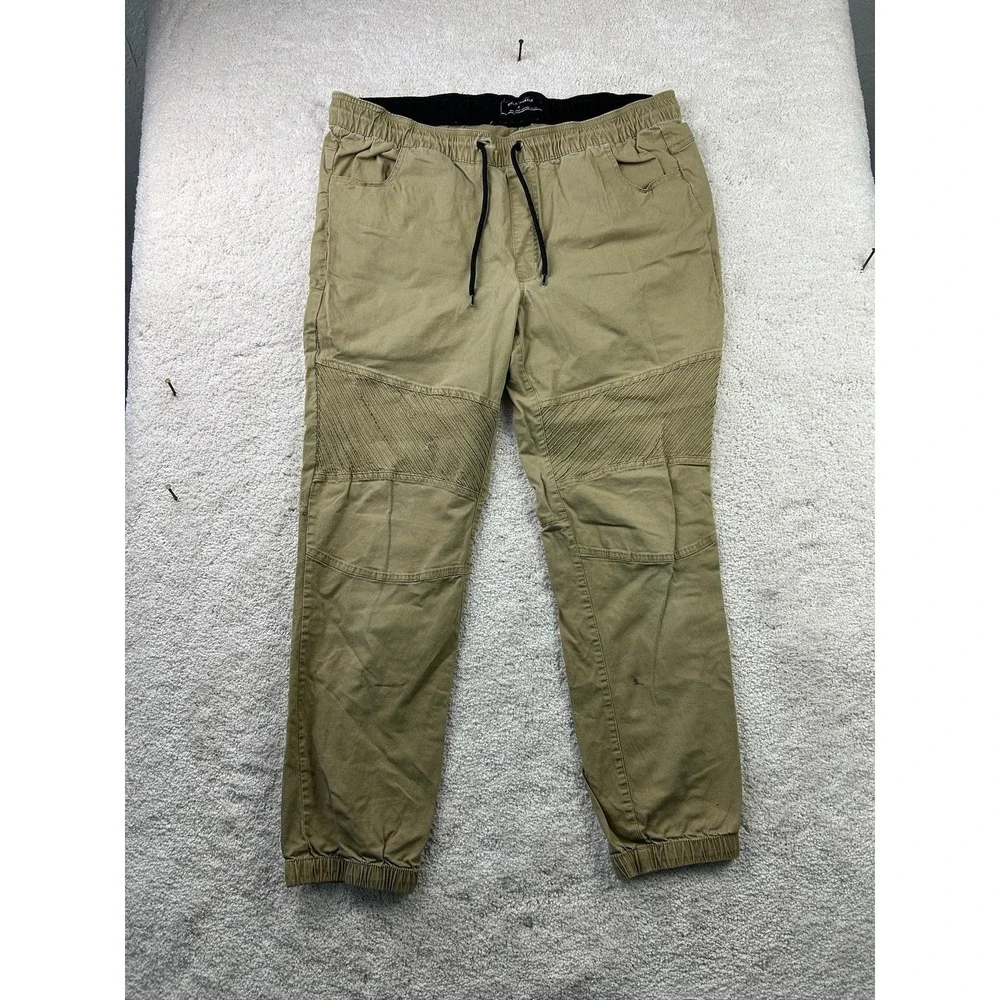 Ocean‎ Current Pants Mens XL Khaki Jogger Drawstring Moto Biker Stretch Casual